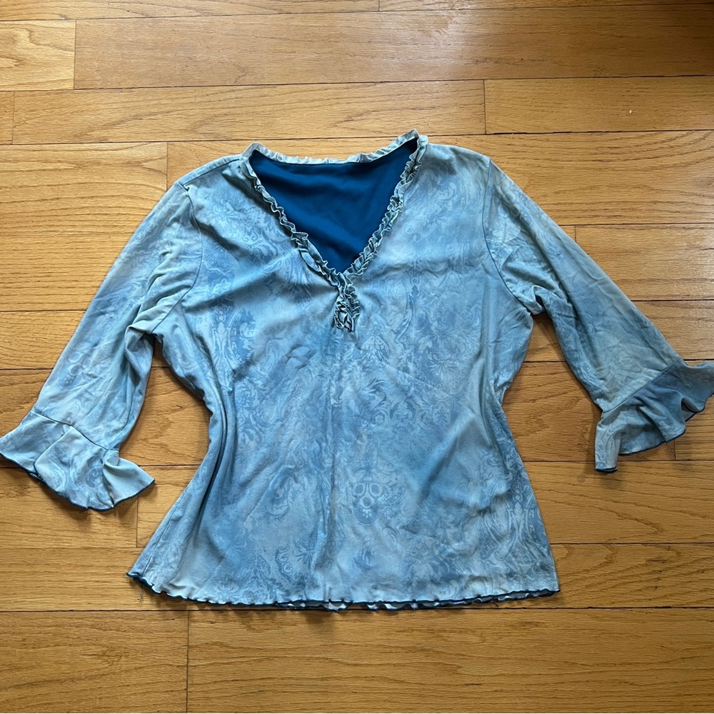 Light Blue Ruffled Sleeve Fairy Mermaid Y2K Women’s Top